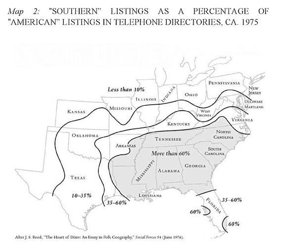 The original southern cultural divide map as it appears in the book American Theocracy by Kevin Phillips