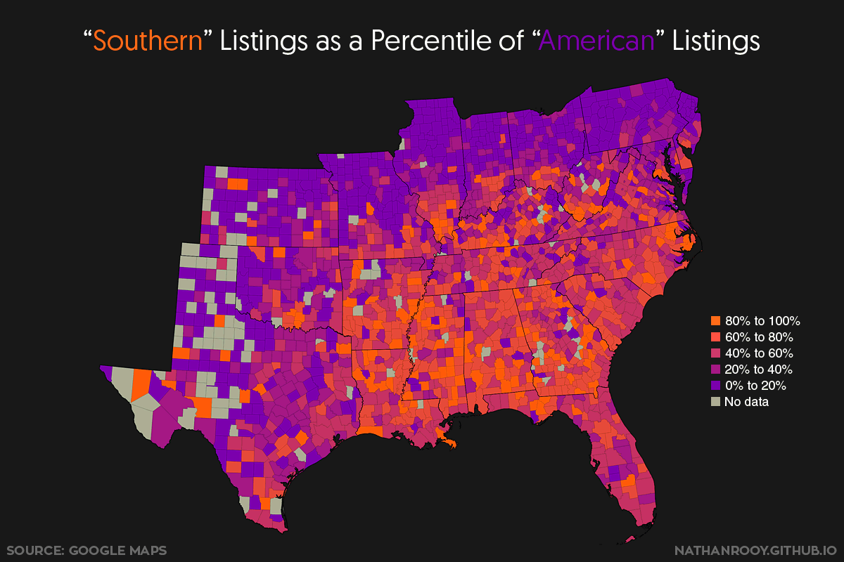 The updated southern cultural divide map using the original contour levels
