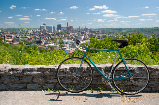 bike with cincinnati in the background