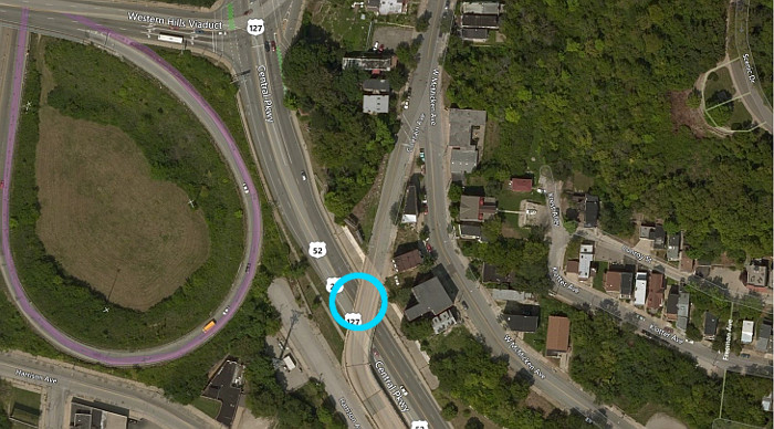 satellite view of traffic tracker placement over central parkway